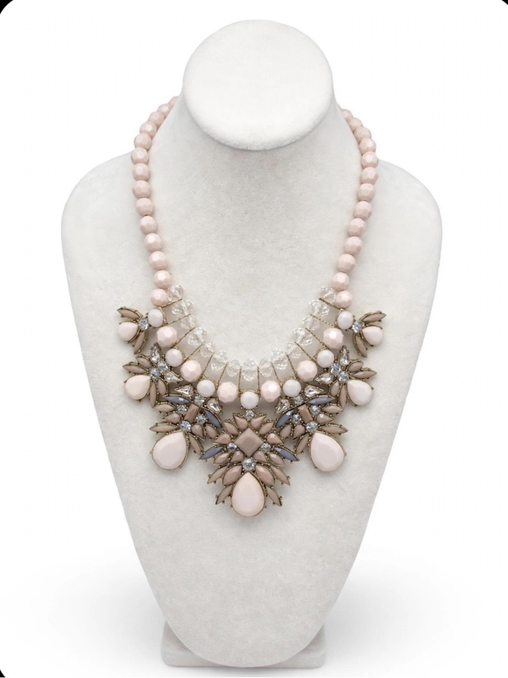 Blush Pink Statement Bib Necklace - Chunky Faceted Bead Crystal Bib Necklace